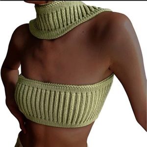 knitted cropped halter tube top